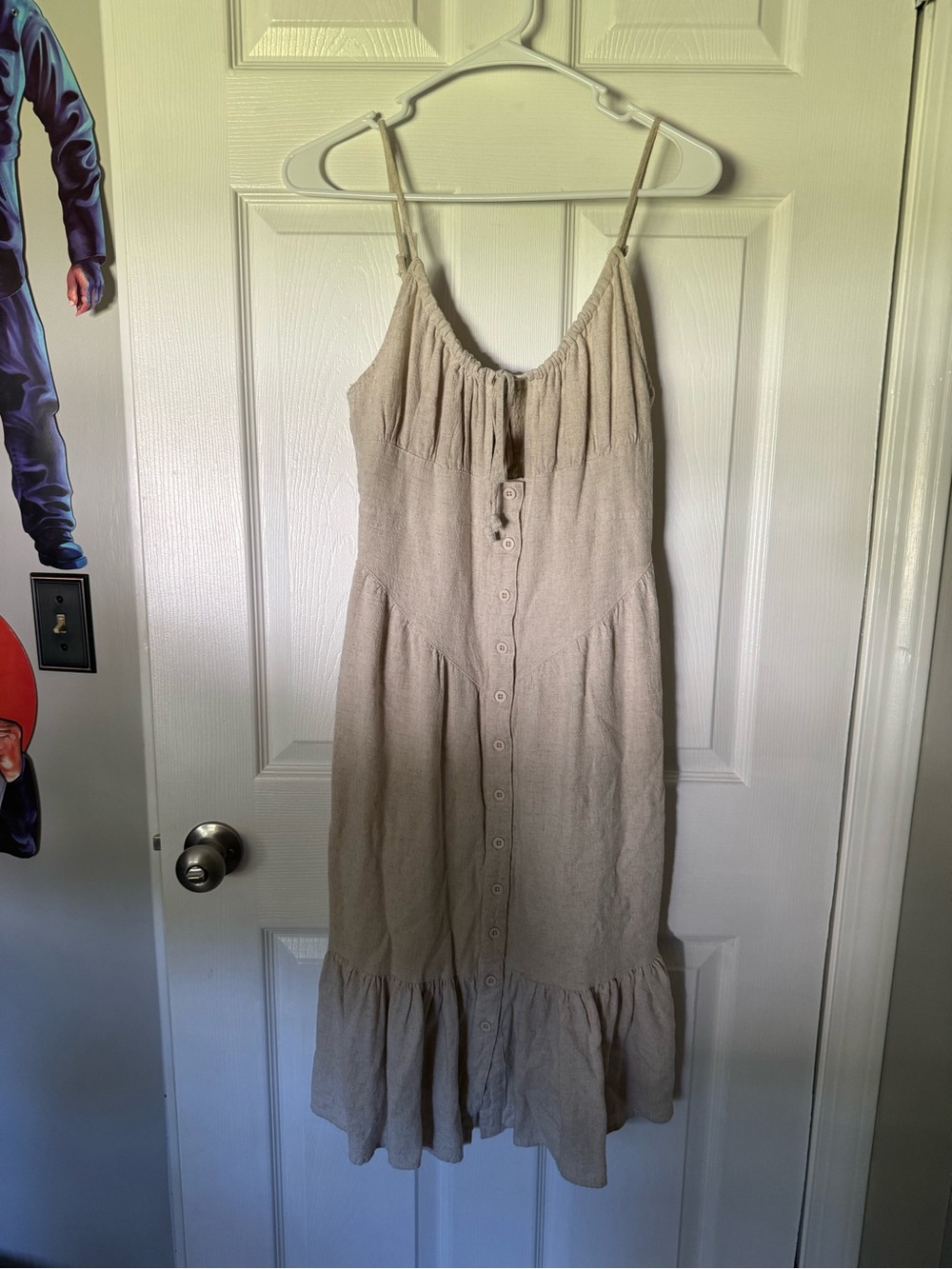 La Hearts Beige Button-Front Midi Sundress with Ruffle Hem